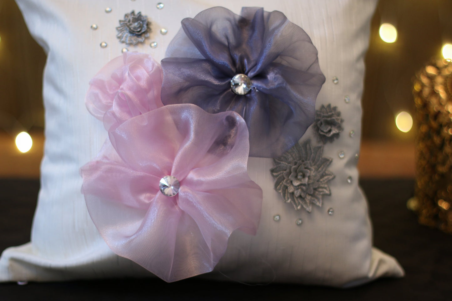 Silk Embellishment C-047 White Cushion Cover