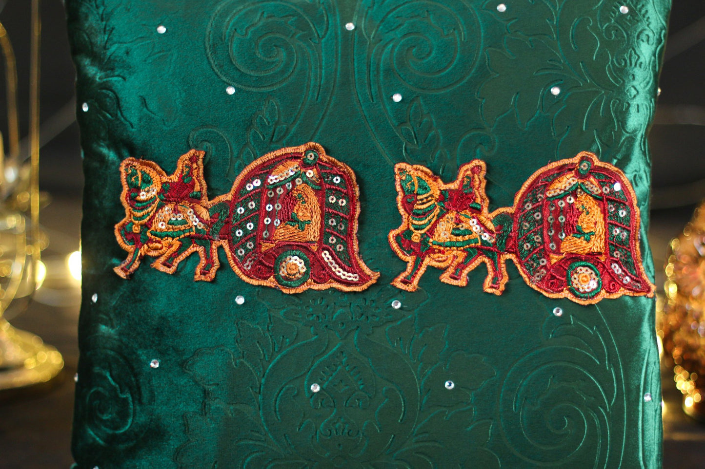 Fancy Traditional Buggy C-090 Green Velvet Cushion Cover