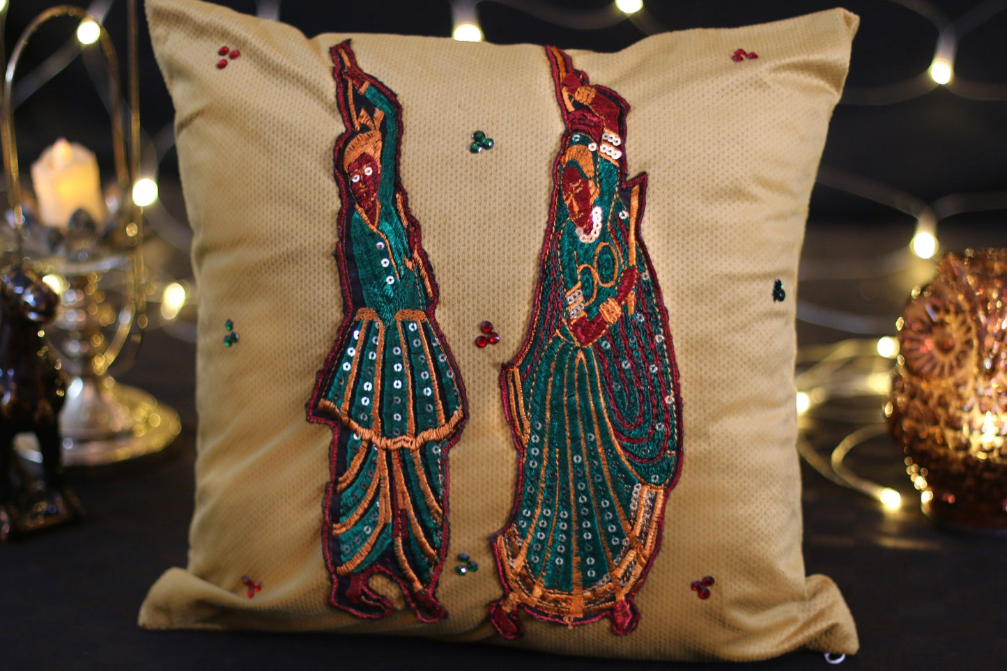 Fancy Traditional Rajasthani C-089 Gold Velvet Cushion Cover