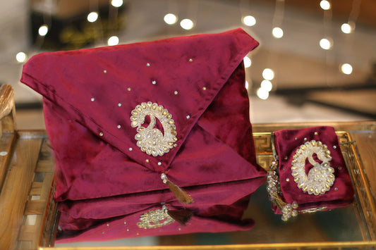 Set of 2 - Luxe Maroon Velvet QC-010 Quran & Tasbeeh Cover