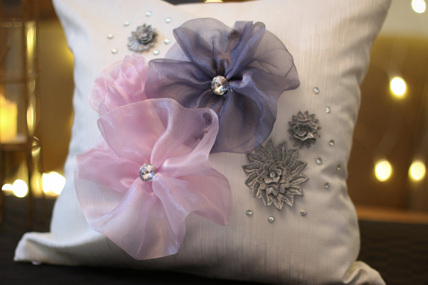 Silk Embellishment C-047 White Cushion Cover