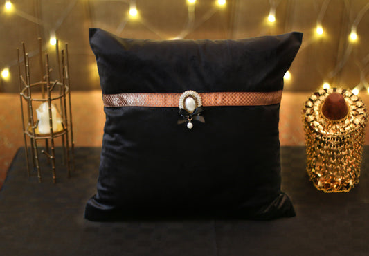Buckle with Check Brown C-053 Black Cushion Cover