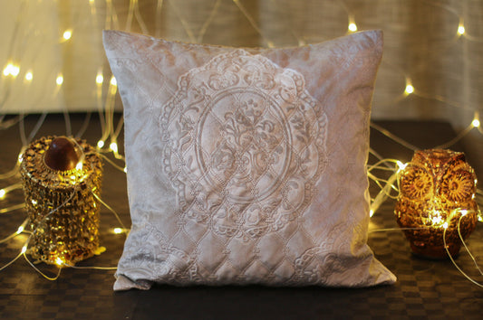 Quilted Emboss Motif Cream Off-White C-103 Velvet Cushion Cover