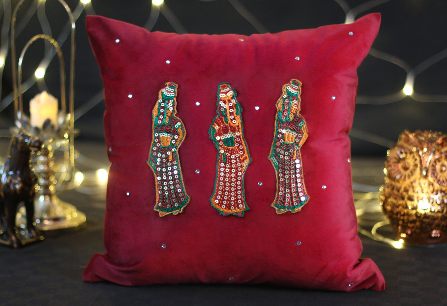 Fancy Rajasthani Women C-088 Maroon Velvet Cushion Cover