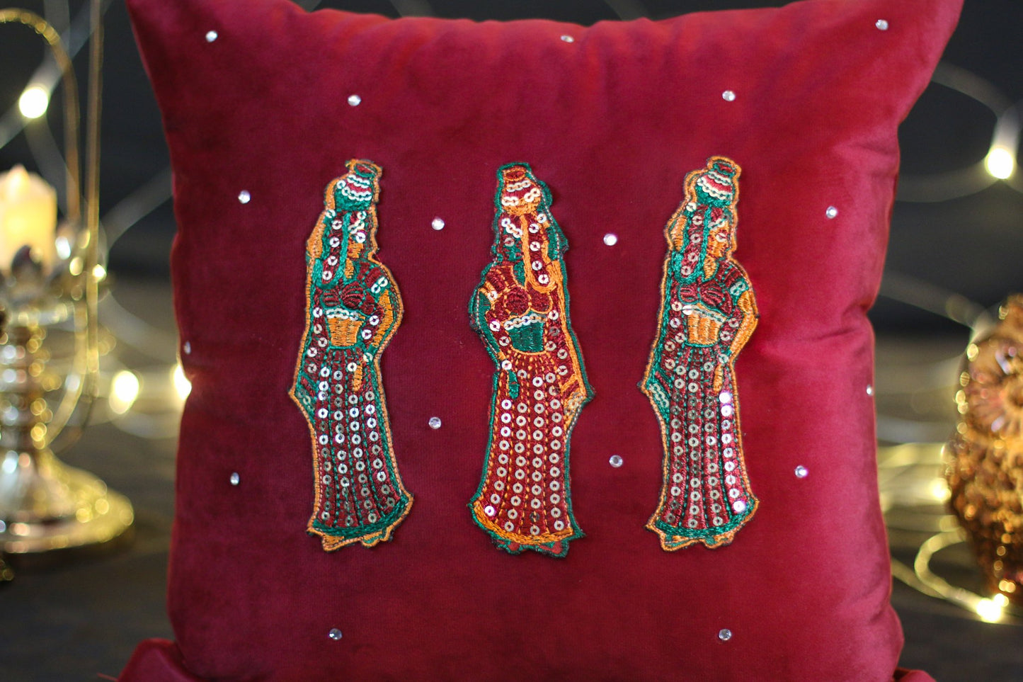 Fancy Rajasthani Women C-088 Maroon Velvet Cushion Cover