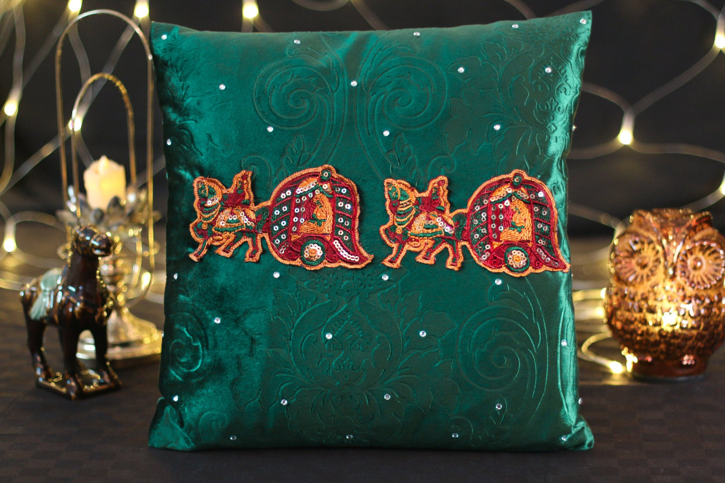 Fancy Traditional Buggy C-090 Green Velvet Cushion Cover