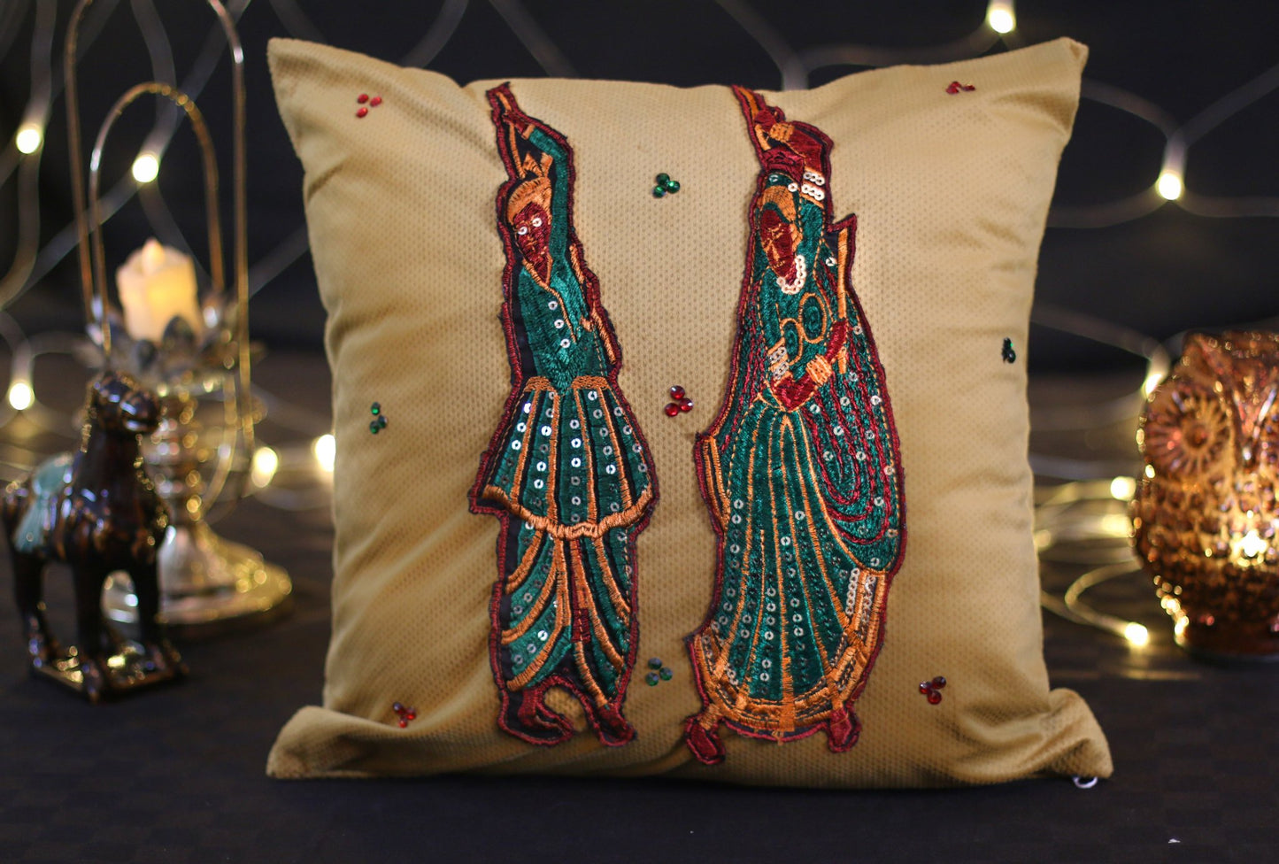 Fancy Traditional Rajasthani C-089 Gold Velvet Cushion Cover